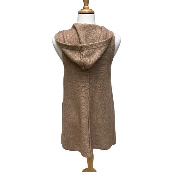 Tahari Cardigan Vest XS Wool Blend Open Sweater Tan Pockets Hooded Minimalist - Picture 4 of 7